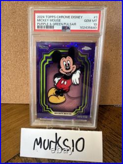 Mickey Mouse /150 Purple Green Pulsar Disney Chrome Topps PSA GEM MINT 10
