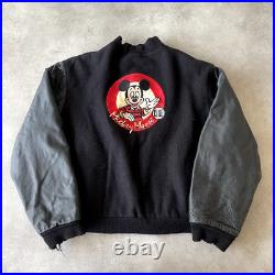 Mickey Mouse Club Letterman Jacket Mens XL Disney Embroidered Bomber, Black