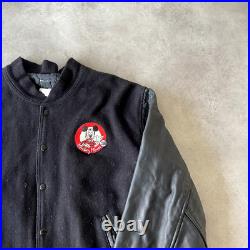 Mickey Mouse Club Letterman Jacket Mens XL Disney Embroidered Bomber, Black