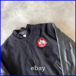 Mickey Mouse Club Letterman Jacket Mens XL Disney Embroidered Bomber, Black