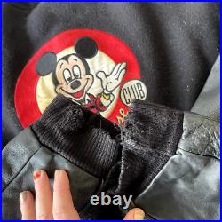 Mickey Mouse Club Letterman Jacket Mens XL Disney Embroidered Bomber, Black