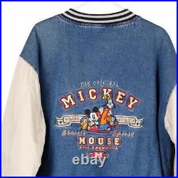 Mickey Mouse Disney Cartoon Varsity Jacket Large Blue Cotton