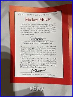 Mickey Mouse Heirloom Doll By Franklin Mint, Porcelain Head, Hands and Feet