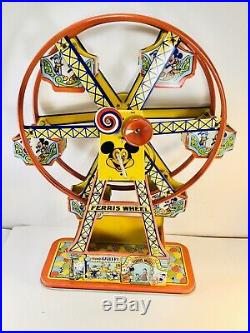 Mint 1950's Disney/Mickey Mouse Ferris Wheel Vintage tin wind up toy by J. Chein
