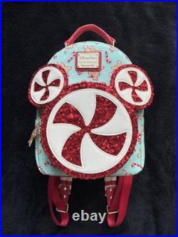 NEW Disney Christmas Candy Cane Mickey Mouse Gingerbread Loungefly Mini Backpack