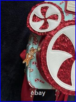 NEW Disney Christmas Candy Cane Mickey Mouse Gingerbread Loungefly Mini Backpack