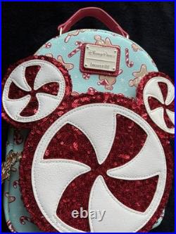 NEW Disney Christmas Candy Cane Mickey Mouse Gingerbread Loungefly Mini Backpack