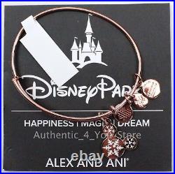 NEW Disney Parks Alex Ani Mickey Snowflake Christmas ROSE GOLD Bangle Bracelet