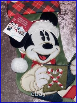 NEW Disney Parks Mickey Mouse Christmas Stocking Walt's Holiday Lodge Pom Plaid NEW Disney Parks Mickey Mouse Christmas Stocking Walt's Holiday Lodge Pom Plaid