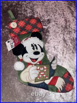 NEW Disney Parks Mickey Mouse Christmas Stocking Walt's Holiday Lodge Pom Plaid