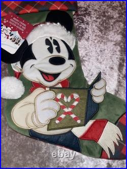 NEW Disney Parks Mickey Mouse Christmas Stocking Walt's Holiday Lodge Pom Plaid