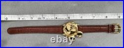 NOS Disney Mickey Mouse Gold Tone Watch Original Leather Strap Unworn