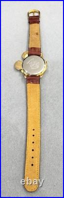 NOS Disney Mickey Mouse Gold Tone Watch Original Leather Strap Unworn