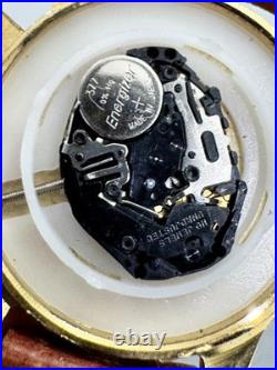 NOS Disney Mickey Mouse Gold Tone Watch Original Leather Strap Unworn