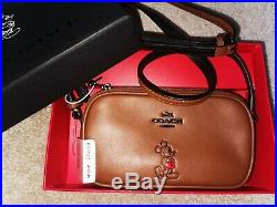 NWT Coach Disney X Mickey Mouse Saddle Brown Crossbody Bag Pouch with Box