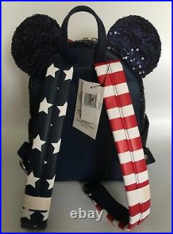 NWT Disney Parks Loungefly Minnie Mouse Sequin Stars & Stripes Mini Backpack