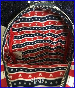 NWT Disney Parks Loungefly Minnie Mouse Sequin Stars & Stripes Mini Backpack