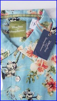 NWT Disney Parks Tommy Bahama Blue Mickey Mouse Hawaiian Floral Camp Shirt LARGE