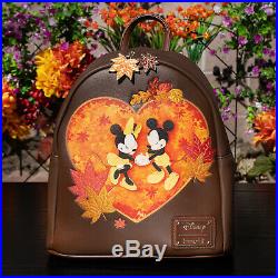 NWT Loungefly Disney Mickey & Minnie Mouse Autumn Mini Backpack New with Tags