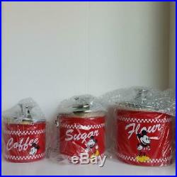 New Disney Store Mickey Mouse Metal Canister Retro Set Red Flour Sugar Coffee
