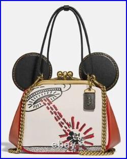 Nwot Coach Disney Mickey Mouse X Keith Haring Kisslock Leather Bag Rrp$595.00