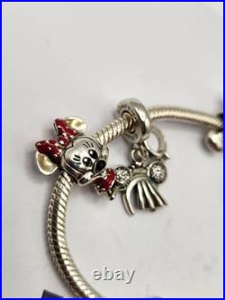 Pandora Disney Mickey Mouse University 100 Snake Chain With Orginal Charm 7.5 In