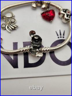Pandora Disney Mickey Mouse University 100 Snake Chain With Orginal Charm 7.5 In