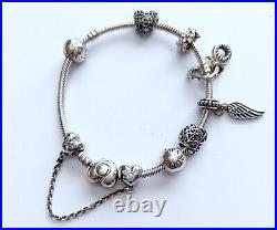 Pandora bracelet with charms And Disney Mickey Mouse Safety Chain Never Worn