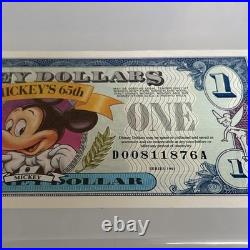 RARE 1993 Series $1 Mickey Mouse 65th Birthday Disney Dollar DO0811876A MINT