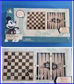 RARE New Disney Mickey Minnie Mouse Wooden Checkers & Backgammon Board Game Toy