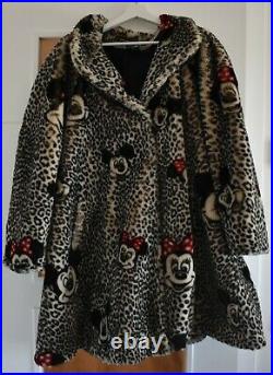 RARE VINTAGE Disney Apparence Paris Long Faux Fur Coat Minnie Mickey Mouse 90's