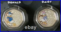 Rare Disney Mickey Mouse & Friends 6 Silver Plated Proof 50p Shaped Coins. CP80
