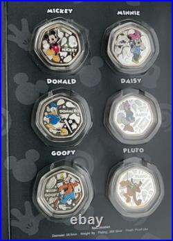 Rare Disney Mickey Mouse & Friends 6 Silver Plated Proof 50p Shaped Coins. CP80