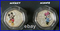 Rare Disney Mickey Mouse & Friends 6 Silver Plated Proof 50p Shaped Coins. CP80