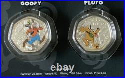 Rare Disney Mickey Mouse & Friends 6 Silver Plated Proof 50p Shaped Coins. CP80