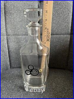 Rare? Disney Mickey Mouse Glass Olive Nose Decanter + 3 Abstract Slanted Tumblers