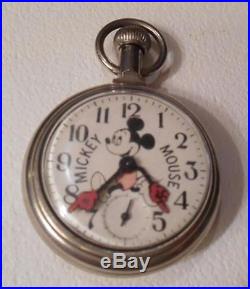 Rare Old Walt Disney Mickey Mouse Model 90001 Pocket Watch WORKS SPECIAL