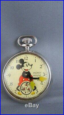Rare Original 1934 Mickey Mouse Pocket Watch Ingersol Disney Works Keeps Time
