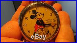 Rare Original 1934 Mickey Mouse Pocket Watch Ingersol Disney Works Keeps Time