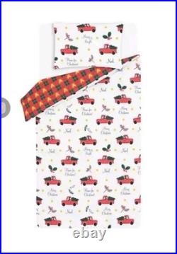 Red Christmas Disney Mickey Mouse Tartan Reversible Duvet Set Single
