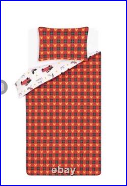 Red Christmas Disney Mickey Mouse Tartan Reversible Duvet Set Single