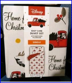 Red Christmas Disney Mickey Mouse Tartan Reversible Duvet Set Single
