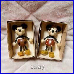 Retro Young Epoch Disney Mickey Mouse & Minnie Mouse Wooden Doll Figure Set
