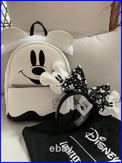 SET Mini Backpack Ears LOUNGEFLY Disney Mickey Ghost GLOW-IN-THE-DARK Halloween