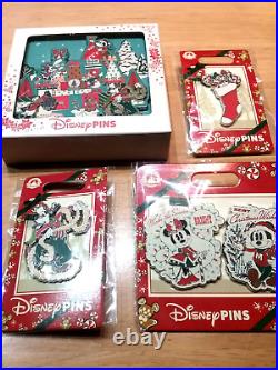 Set of 4 Vintage style Christmas Disney Pins Mickey Mouse Goofy Chip and Dale