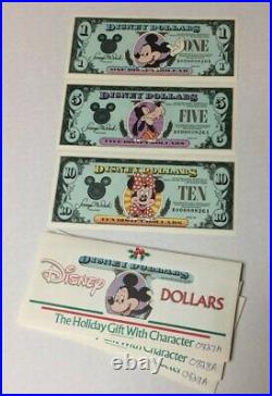 Set of Disney Dollar $1 $5 $10 Mickey Low Matching Serial Number Consecutive Set