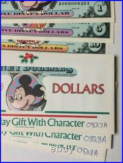 Set of Disney Dollar $1 $5 $10 Mickey Low Matching Serial Number Consecutive Set
