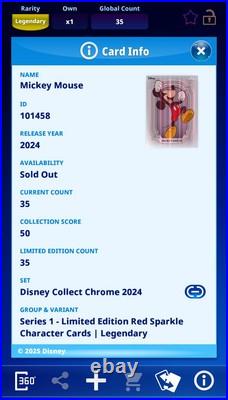 Topps Disney Collect Legendary Mickey Mouse Red Sparkle LE 35CC