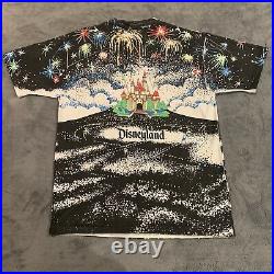 VTG 80s 90s Disney World Disneyland Fireworks Black Light T-Shirt All Over Print