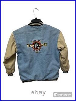 VTG Disney Mickey Mouse 1928 Letterman Denim Varsity Jacket 90's Size YOUTH LRG